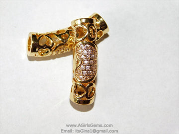 CZ Micro Paved Gold Tube Bead - A Girls Gems